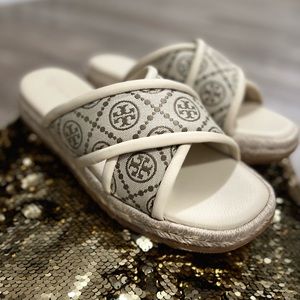 Tory Burch T Monogram Crisscross Espadrille Slide